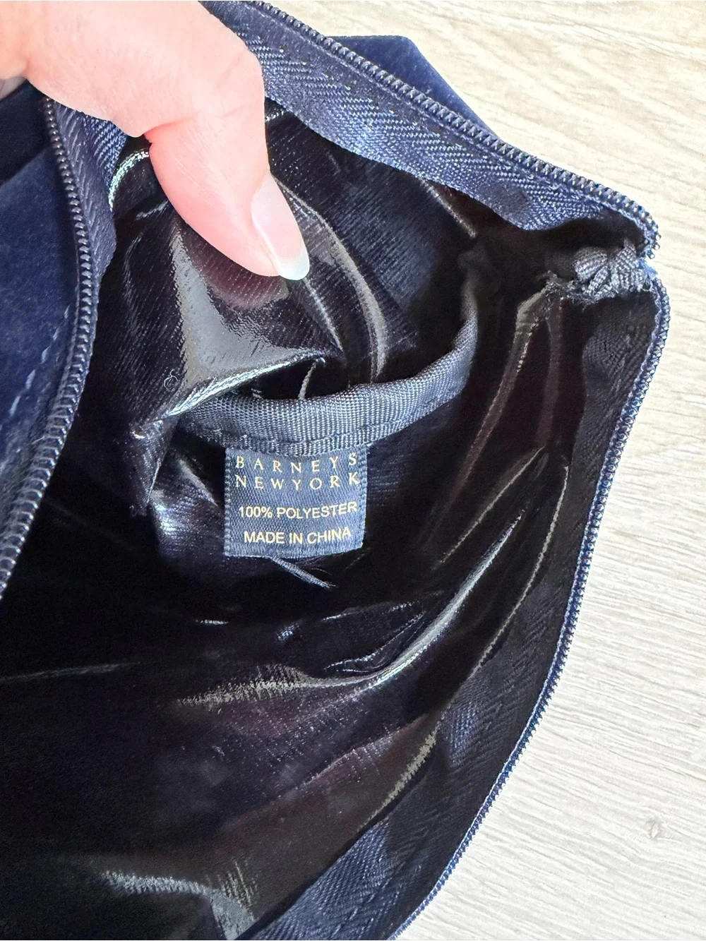 Barneys New York Blue Velvet Metallic Peace Pin Pouch Bag Cosmetic Case